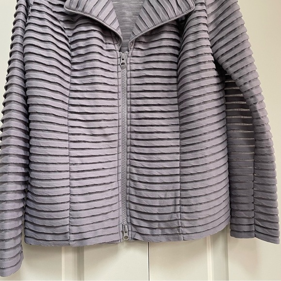 Clara Sunwoo Dove Grey Boutique Metallic Sheer Double Zip Tiered Top Jacket Fun - Picture 5 of 16